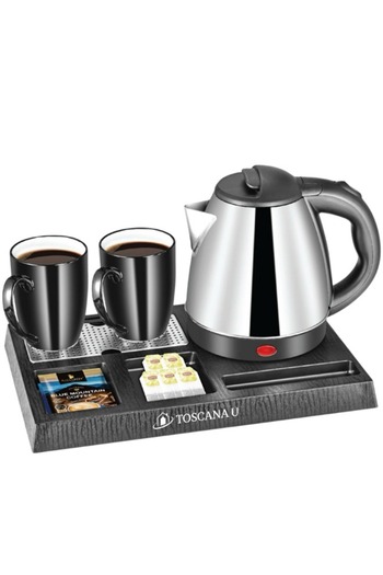 TOSCANA U Hotel Set Electric Kettle 1.2 Liter 1350 Watts with 2 Ceramic Cups and Tray