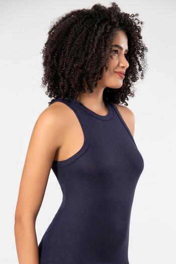 ERDEM İÇ GİYİM Erdem Weweus Navy Blue Viscose Ribbed Halter Neck Tank Top Body T-Shirt