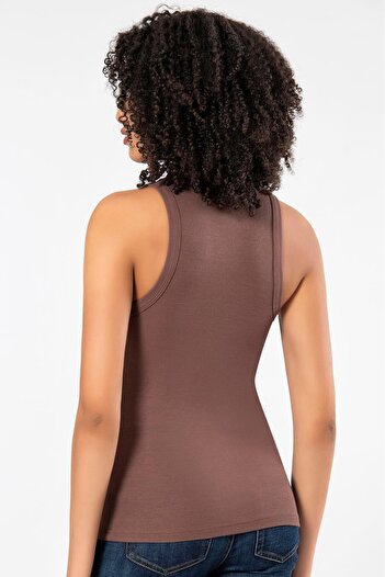 ERDEM İÇ GİYİM Weweus Coffee Viscose Camisole Halter Neckline Soft Textured Singlet Body T-Shirt 2107