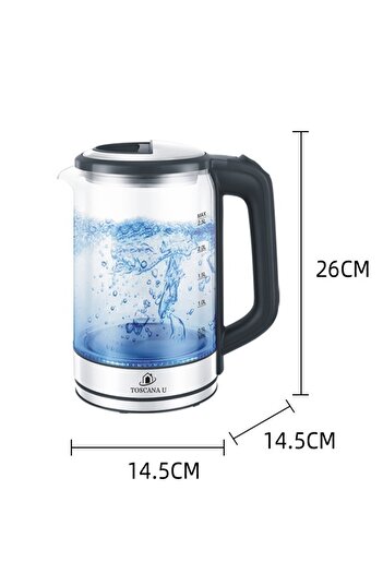 TOSCANA U 2.5L 1500W Glass Glare Electric Kettle with Ocean Blue Light