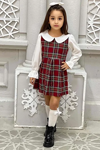 Riccotarz Girls' Square Stripes Spanish Sleeves Baby Collar Red Dress