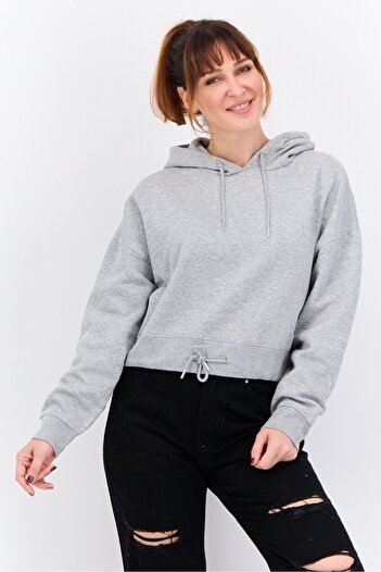 Juice Women Hoodie Plain Long Sleeves Sweatshirt, Grey