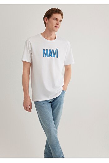 Mavi Білий Tisort з логотипом