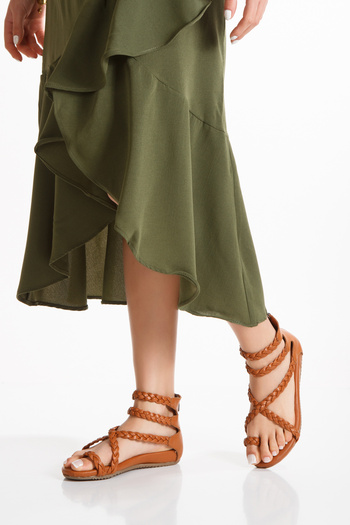 PASSAGE SHOES Genuine Leather Women's Sandals - Knitted Detail, Model 6310 Taba