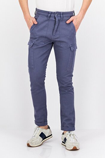 CELIO Men Regular Fit Non Stretchable Textured Cargo Pant, Blue