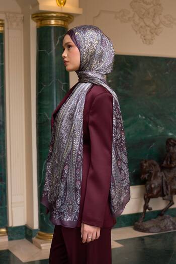 İpekhan Lavanta Gri Hint Vual Şal - 5009-24