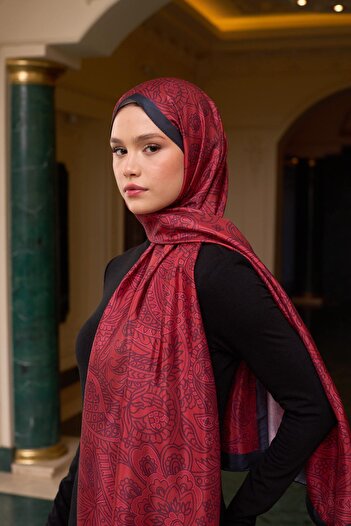 İpekhan Burgundy Silk Patterned Voile Shawl - 9803-06