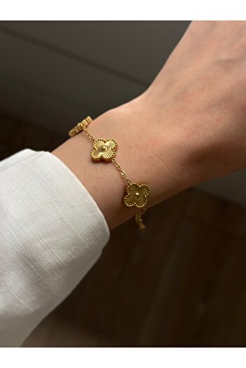 YOUES JEWELRY 316l Çelik Yonca Bileklik Kadın Bileklik Gold Çift Taraflı Bileklik
