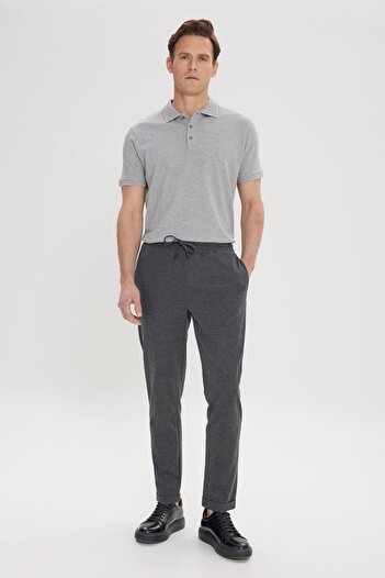 AC&Co / Altınyıldız Classics Men's Gray Standard Fit Regular Cut Comfortable Flannel Pocket Tie Waist Knitted Stretch Trousers