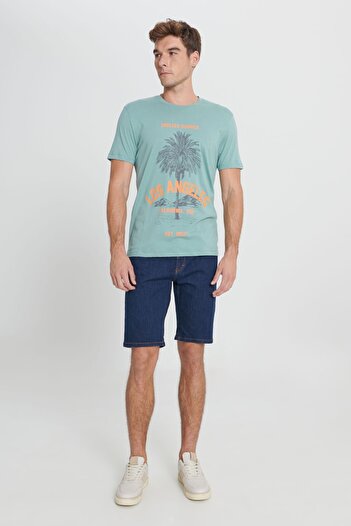 AC&Co / Altınyıldız Classics Ανδρικό T-shirt MINT GREEN Standard Fit κανονική εφαρμογή 100% βαμβακερό μπλουζάκι με λαιμόκοψη