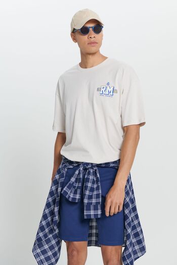 AC&Co / Altınyıldız Classics Ανδρικό ανοιχτό μπεζ μπλουζάκι Real Madrid Licensed Oversize Fit Loose Fit 100% Cotton Crew Neck T-shirt