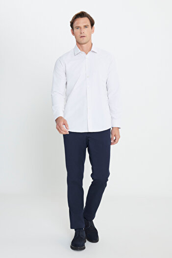 ALTINYILDIZ CLASSICS Men's White-Beige Cotton Oxford Slim Fit Slim Fit Classic Lapel Dobby Shirt