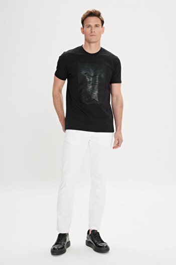 ALTINYILDIZ CLASSICS Men's Black Stretchy Slim Fit Cotton Crew Neck T-Shirt