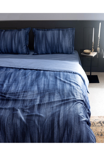 Madame Coco Raphael Single 100% Cotton Printed Satin Duvet Cover Set - Navy