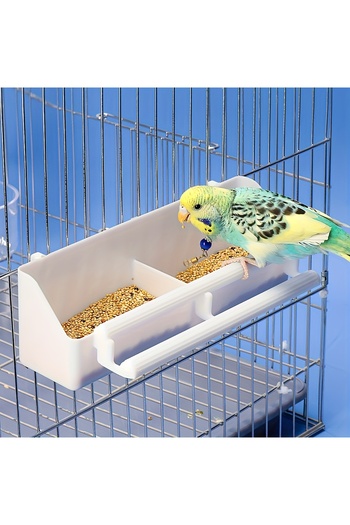 Choice WHITE 1pc Portable Double Grid Design Bird Feeder, Hanging Bird Food And Water Container For Bird Ca