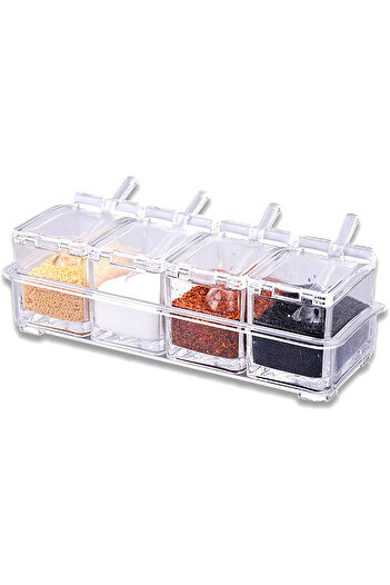 Choice Clear Clear Seasoning Box, Set of 4 Crystal Seasoning Storage Container with Spoon Clear Seasoning R