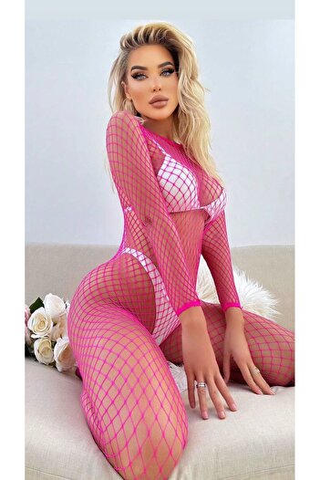 dedo Pink Long Sleeve Wide Mesh Body Stocking