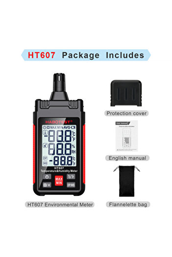Choice HT607 HABOTEST جهاز قياس درجة الحرارة والرطوبة الرقمي عالي الدقة HT607 مع Ambie