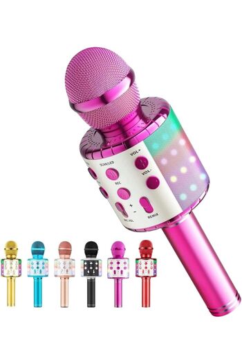 AWH Wireless Bluetooth Karaoke Microphone, LED Light-Up Portable Mic & Speaker(Rose Red)