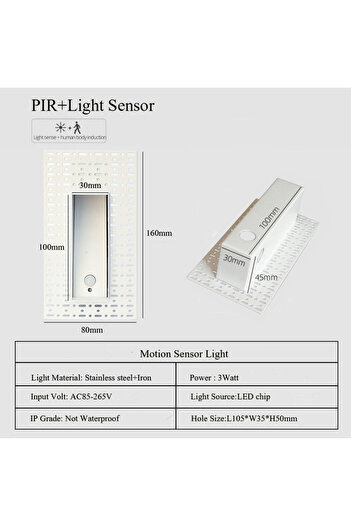 Choice WHITE 3W Nature White 4000k 160mm Sensor Light Embedded Frameless LED Step&Stair Wall Lamps 3W Motio