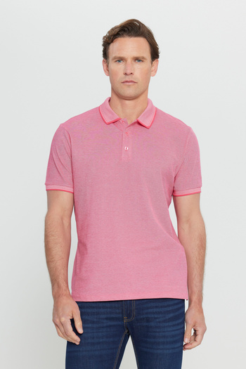 AC&Co / Altınyıldız Classics Men's Fuchsia-White Polo Collar Slim Fit Polo T-Shirt - Non-Shrinkable Cotton Fabric