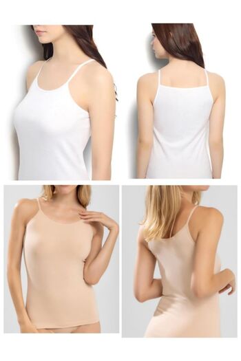 Berrak 4-Piece (2 White and 2 Skin Colored) Cotton and Lycra Rope Strap Women's Undershirt