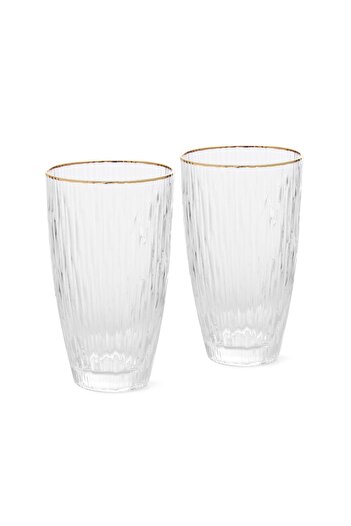Fissman Drinking Glass Set of 2 500mL Elegant Transparent Glasses with Gold Rims