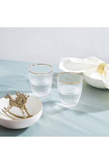 Fissman Drinking Glass Set of 2 400mL Elegant Transparent Glasses with Gold Rims