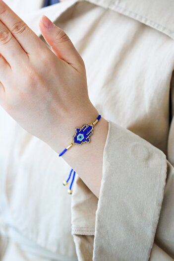 Kübüşün Atölyesi Ka-027 Miyuki Bracelet - Fatma Mother Hand Series - Navy Blue