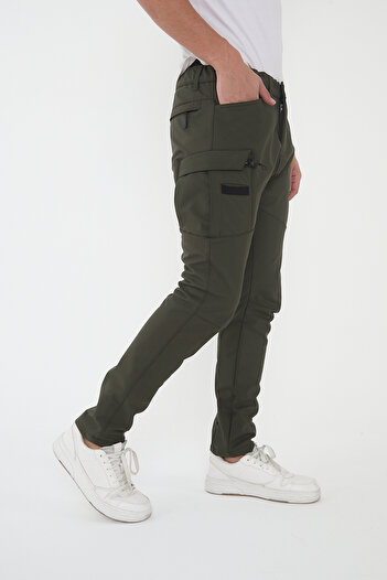 Camp Scoutland Camp592 Outdoor Softshell Water and Wind Resistant Winter Men's Khaki Tactical Pants with Fleece Inside