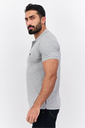 French Connection Men Regular Fit Brand Logo Short Sleeves Polo Shirt, Light Grey