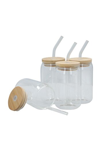 Bien Servi 4-Piece Glass Tumbler with Straw and Lid 350ml