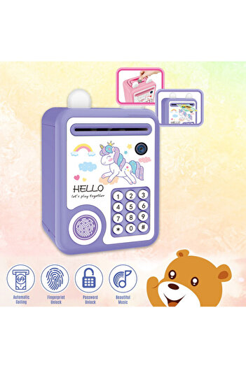 Little Story lovely Piggy Bank wt Fingerprint Lock & Music-Unicorn Purple