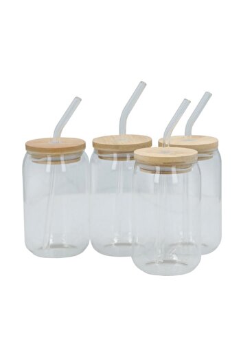 Bien Servi 4-Piece Glass Tumbler with Straw and Lid 350ml