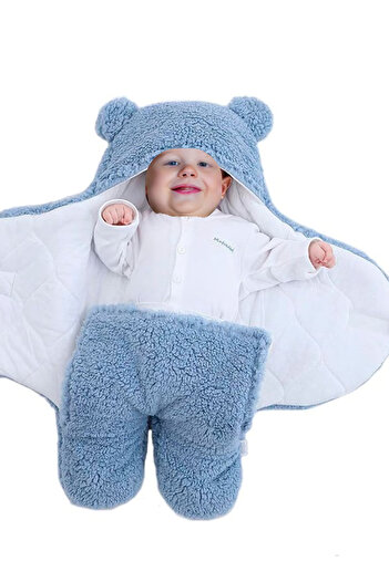 İpek Tekstil For 0-6 Months Baby, Lined Swaddle and Sleeping Bag Hooded Wellshoft Knitted Fabric Plush Blanket