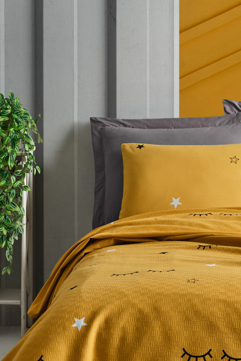 Eponj Home Doğal Pike Baskılı Çift Kişilik Dide Sarı