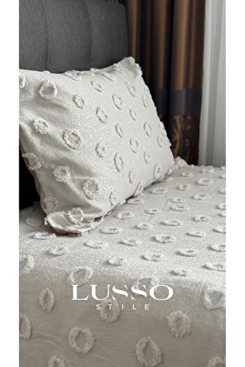 lusso stile Stone Color Pompom Single Pique Set - 180X250 and 1 Pillow