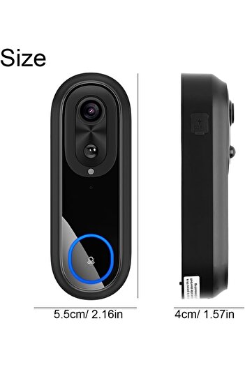 Cepini W5 Kapı Zili, Hd Görüntülü Kameralı Kablosuz Kapı Zili, İki Yönlü Konuşma, Akıllı Wifi Siyah