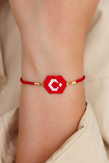 Kübüşün Atölyesi Ka-029 Miyuki Bracelet - Homeland Series - Turkish Flag