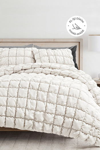 Evlen Home Collection Single Cotton Puff Bed Set - Cream Off White 2 Piece Sleeping Set