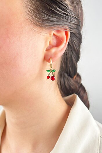Sose Moda Gold Colored Cherry Earrings