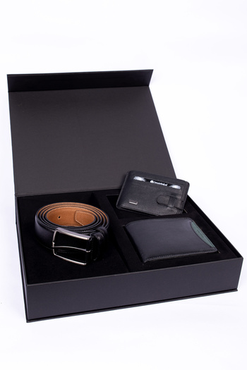 CENGİZ PAKEL Cengiz Pakel 100% Genuine Leather 3-Piece Wallet-Card Holder-Stoff Belt Set