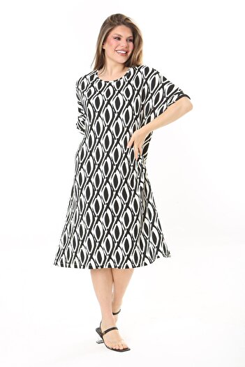 Şans Women's Plus Size Bone Wrap Fabric Short Sleeve Print Dress 65N37858