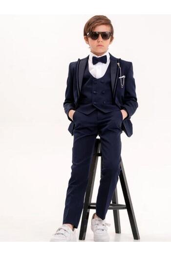 Zekids Boy's Satin Double Collar Lapel Pin 5 Piece Suit (Age 7-10)