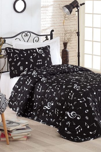 Eponj Home Black Quilted Single Bedspread Set - Melodiy