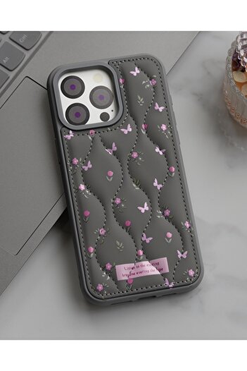 KILIF HOUSE Quilted Floral Patterned Case Compatible with iPhone 15 Pro Max