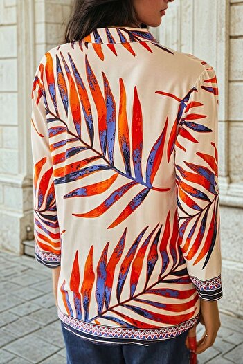 Juuuj Ecru, Colorful Leaf Pattern, Regular Fit Shirt