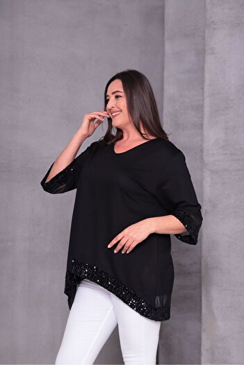 Esina Women's Crystal Fabric Tunic with Sequins and Tulle Detail