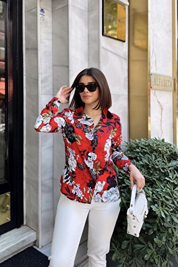 Juuuj Red Classic Collar, Long Sleeve, Digital Printed Fabric, Regular Fit/Cut, Shirt