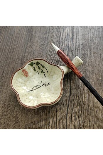 Sanathobi Porcelain Ink Bowl, Flower-Shaped Ceramic Ink Bowl, Presentation Plate-No:2